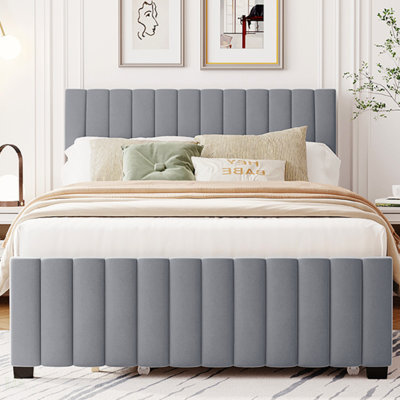 Lit plateforme en velours double avec lit gigogne simple, design élégant et peu encombrant en gris