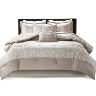7 Piece Chenille - Taupe Bed King Luxury Comforter Bedding