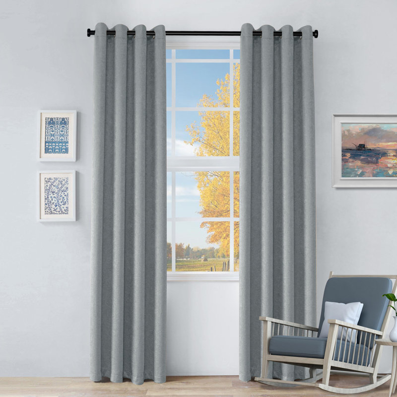 Kinlaw Textured Thermal Polyester Light Filtering Room Darkening Curtain Pair, 52" W x 84" L, Chrome
