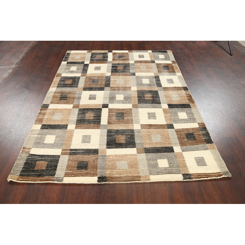 Tapis multicolore en laine noué à la main 5 pi 6 po x 7 pi 6 po New Age One-of-a-Kind Calliandra