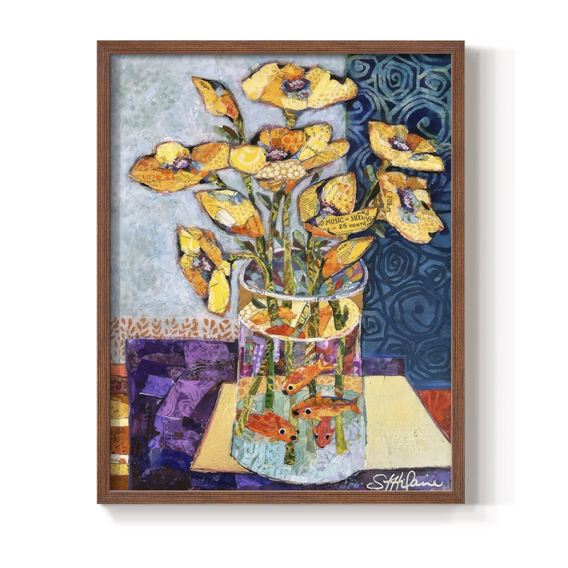 Papier mâché Arrangment IV, reproduction encadrée - bois massif, H 11 po x l 9 po, Noyer