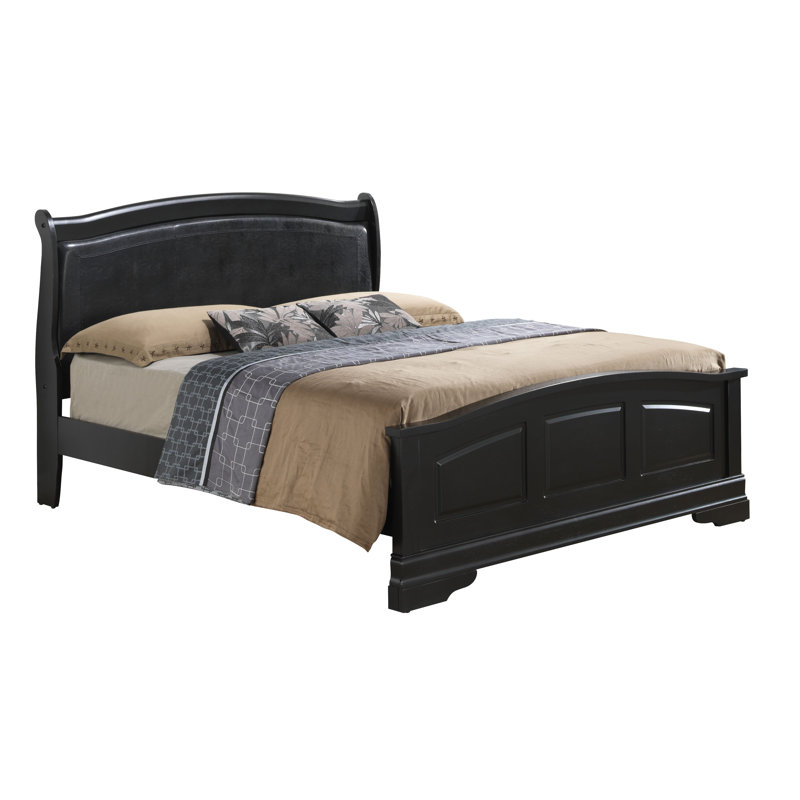 Louis Phillipe Bed With Faux Leather Panel Headboard, King, Black