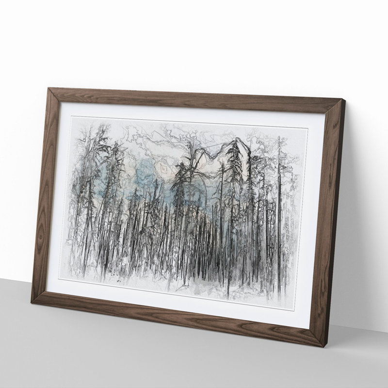 Winter Forest Vol.2 Sketch - Picture Frame Graphic Art, Walnut, 27cm H x 36cm W x 2cm D