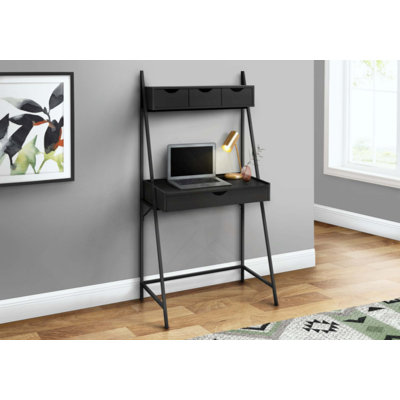 Bureau d'ordinateur, bureau personnel, ordinateur portable, incliné, tiroirs de rangement, travail, métal, contemporain, moderne