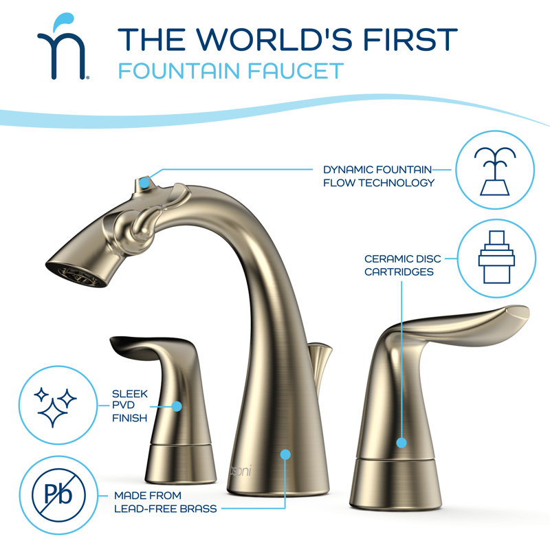Nasoni Widespread Bathroom Fountain Faucet with Drain Assembly and Filter, Satin Nickel
