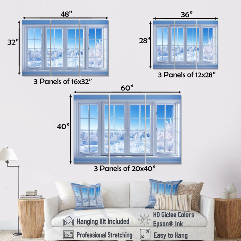 Winter Wonderland Window Views - Winter Landscape, art mural, Toile tendue, H 32 po x l 48 po x P 1 po