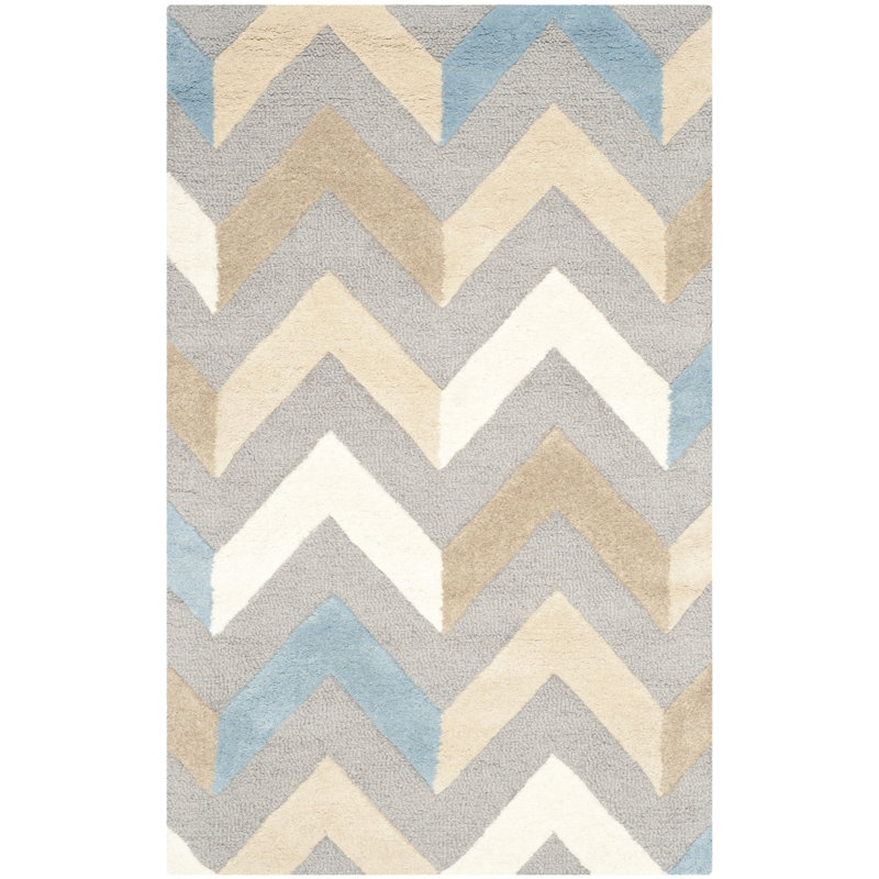 Aundray Hand Tufted Wool Chevron Rug, Rectangle 4' x 6'