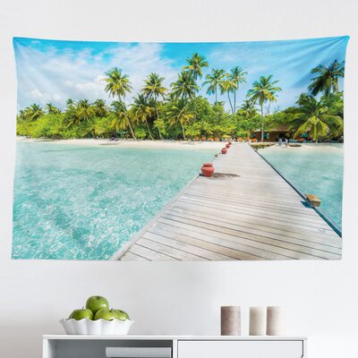 Tropical Tapestry, Maldives Island With Beach Wooden Deck Palms Exotic Holiday Picture, Fabric Wall Hanging Decor For Bedroom Living Room Dorm, 28"" X -  East Urban Home, 9D421F015B254FF79F9F4FE45D392B8E