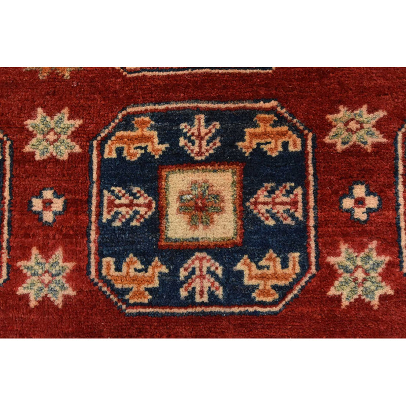 Tapis rouge / noir en laine noué à la main de conception unique 4 pi x 6 pi 2 po
