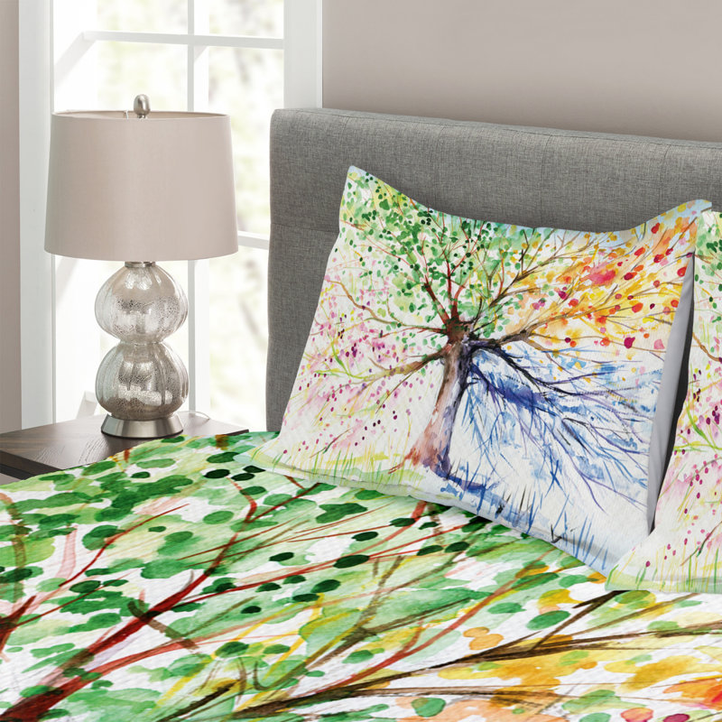 Tree Bedspread Set with Shams, 220 x 264 cm