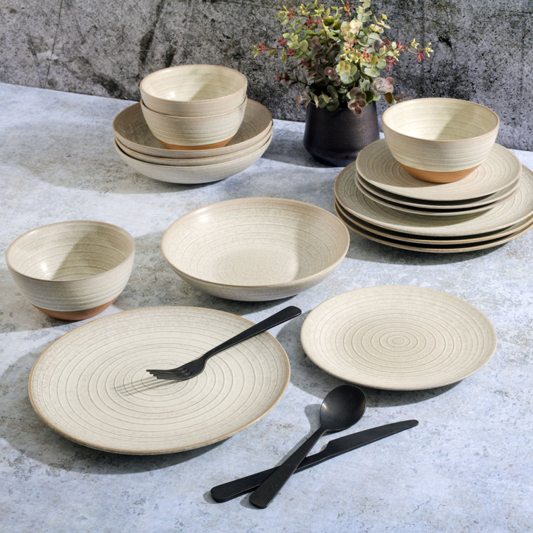 Gibson Elite 16 Piece Dreamweaver Double Bowl Terracotta Reactive Dinnerware Set
