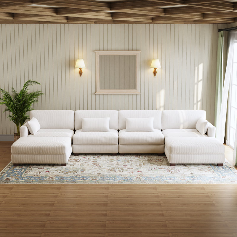Canapé modulaire en velours côtelé Maelina , H 30,7 po x l 161,4 po x P 68,1 po, Velours côtelé beige