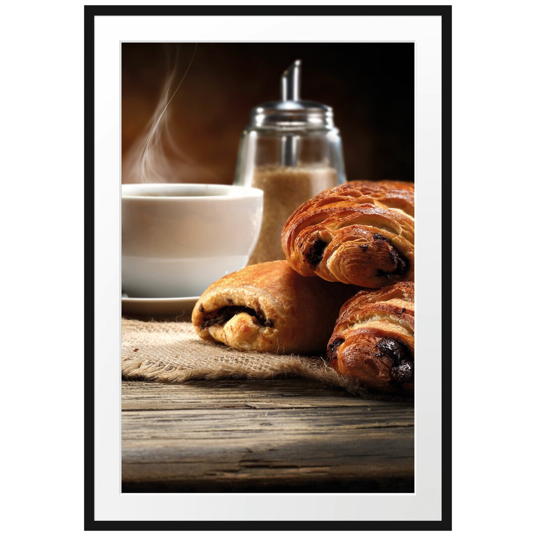 Gerahmtes Poster Croissant zum Kaffee