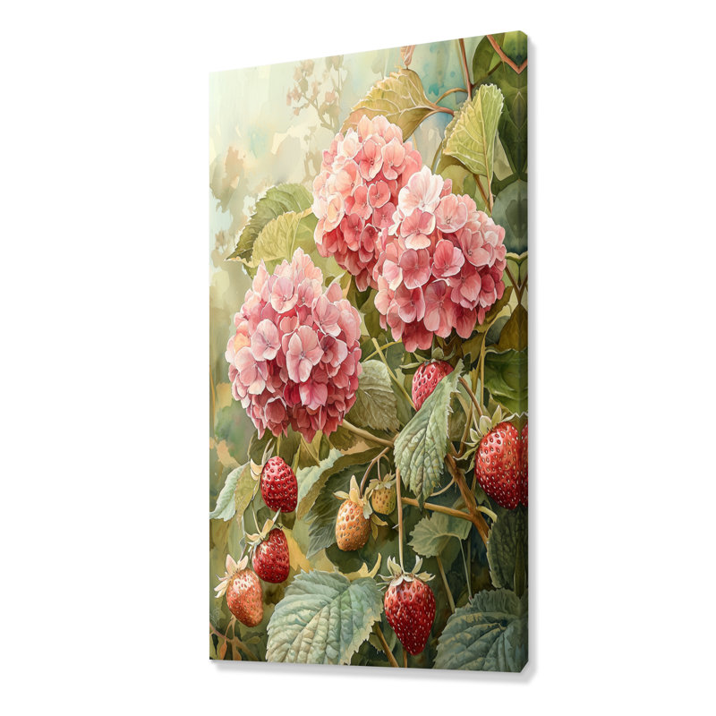 Hydrangeas in the Strawberry Patch - Hydrangea Wall Art, H 60 po x l 28 po, Toile tendue, Ne s’applique pas