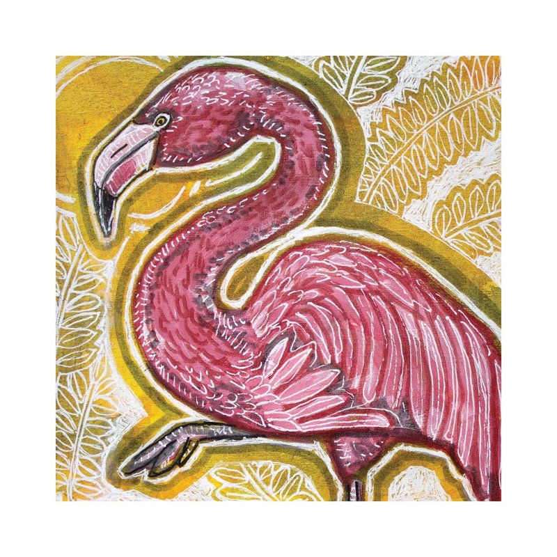 Pink Flamingo by Lynnette Shelley - Painting on Canvas, Wrapped Canvas, 30.48 cm H x 30.48 cm W