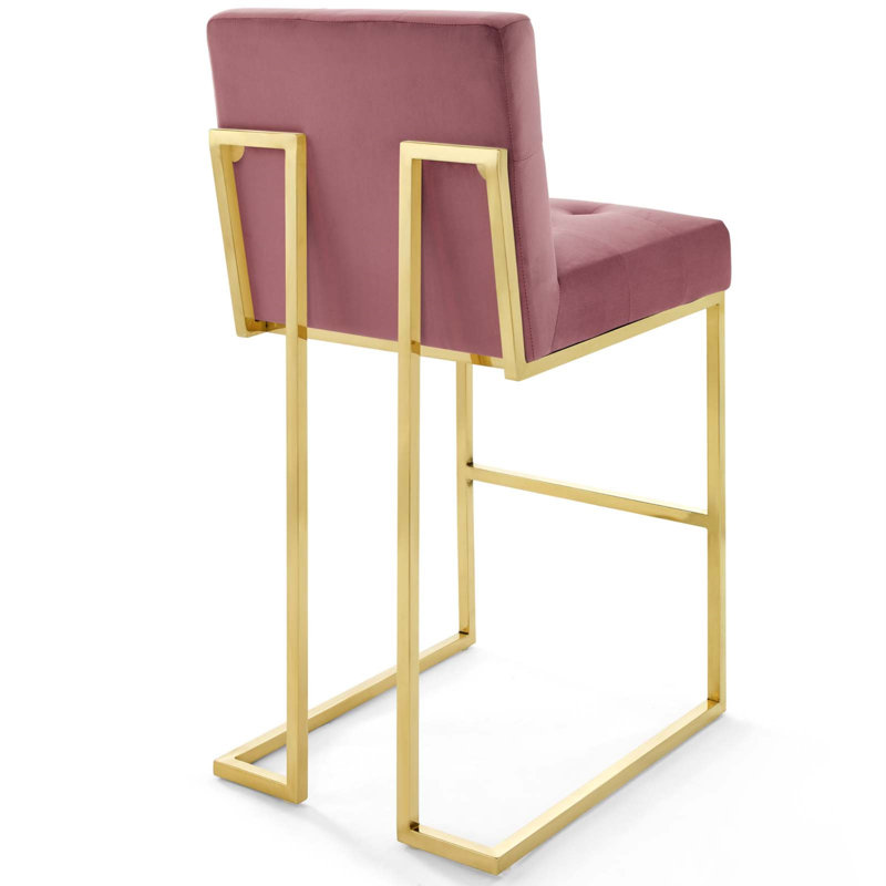 Privy 27.5" Bar Stool, Bar Stool (30" Seat Height), 1, Gold/Velvet Dust Rose