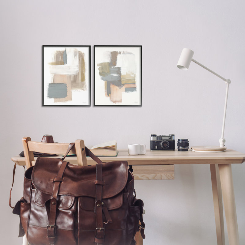 «Abstract Abstract Beige Brushed Neutrals», ensemble de 2 giclées encadrées par Stella Chang, Giclée encadrée noir minuit