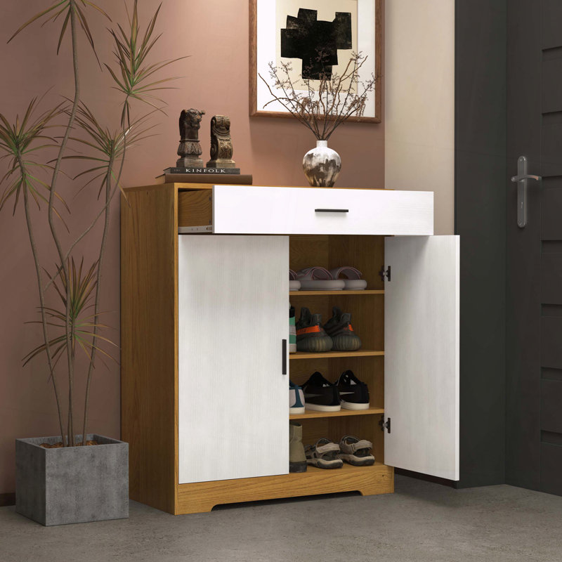 Versatile Wooden Shoe Cabinet with Adjustable Partitions and Multiple Shelves for Enhanced Organization, Natural