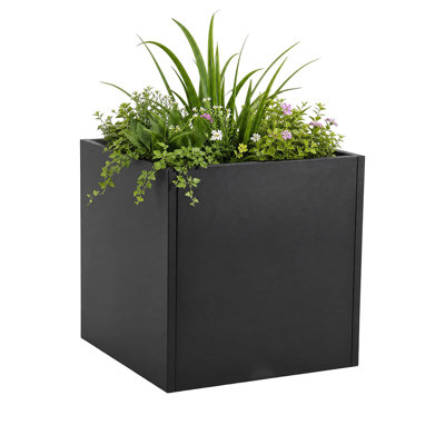20" Square Metal Planter Box, Outdoor Raised Garden Bed with Adjustable Divider, Rustproof Iron Garden Planter for Vegetables, Flowers & Patio Gardening