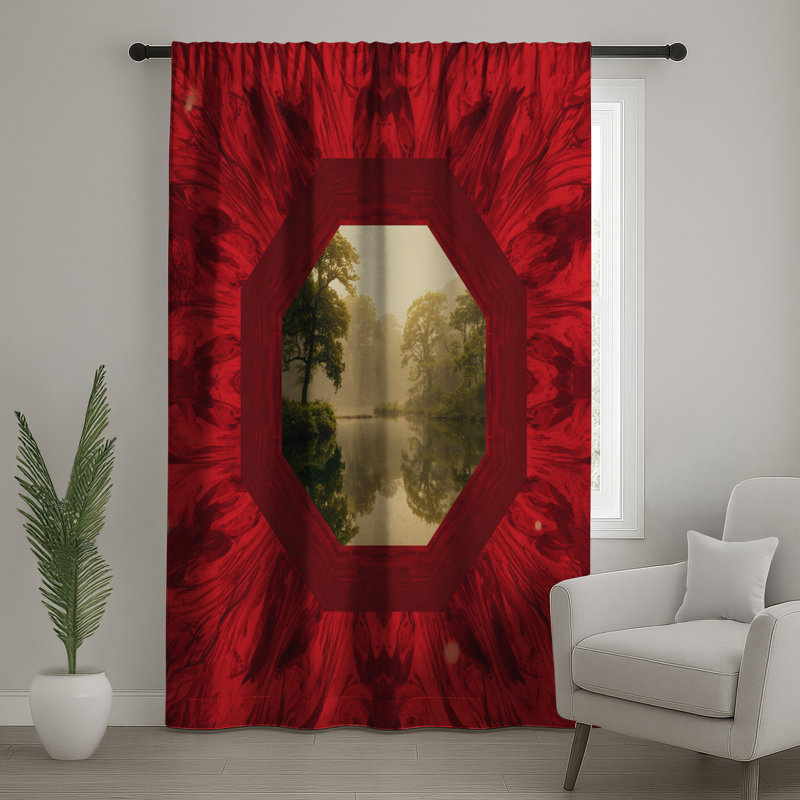 Octagonal Forest Reflection Window Curtains, Landscape Sheer & Blockout Curtains - 1 Panel, Sheer, 50" x 80" - 1 Panel