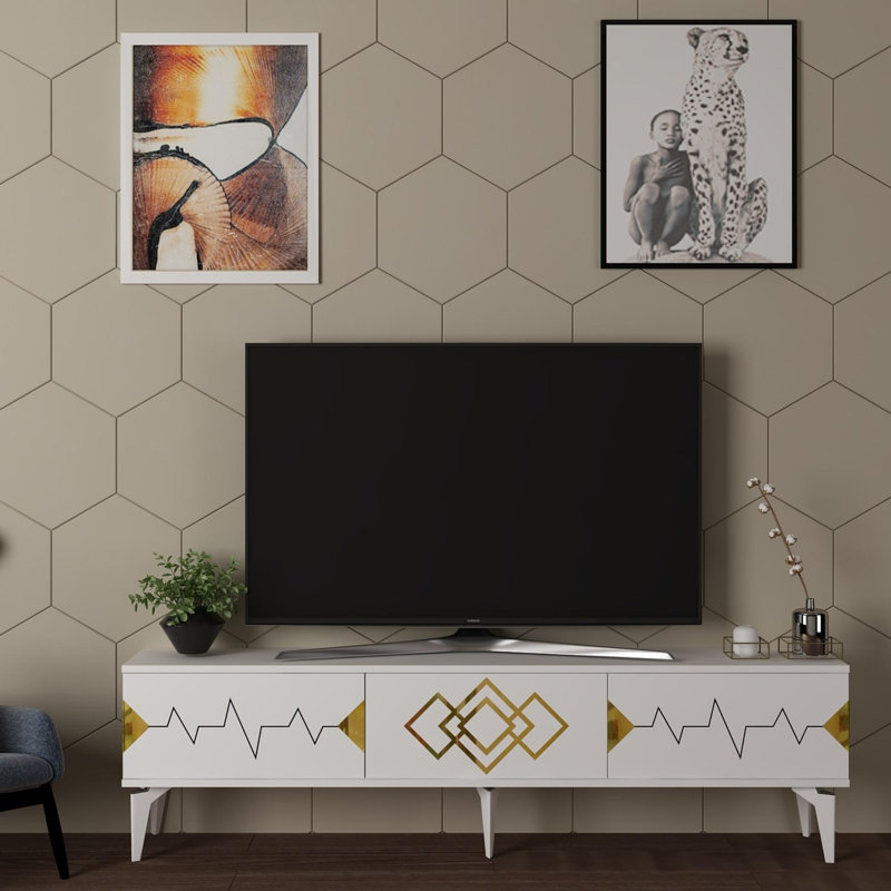 Meuble télé, Blanc / doré
