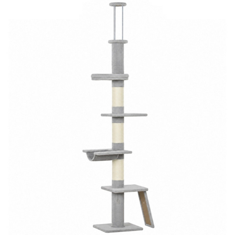 90"-102" Adjustable Floor-to-Ceiling Cat Tree, 5-Level Vertical Cat Tower with 3-Rod Stable Support for Indoor Cats, Climbing Perching Resting