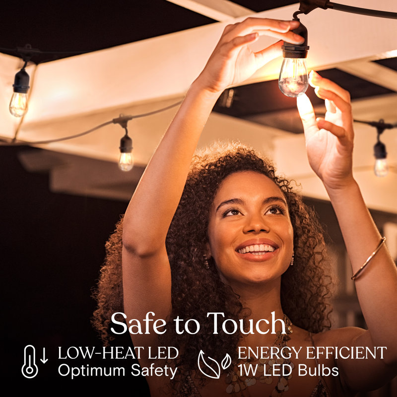 Ambience Pro 48 ft. Plug-In Outdoor Patio LED String Lights with 15 Warm White S14 Edison Bulbs, Weatherproof, 48 ft.