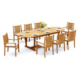13 Pcs Grade-A Teak Wood Dining Set: 118" Double Extension Mas Oval Trestle Leg Table And 12 Cahyo Stacking Arm Chairs #11CH2712