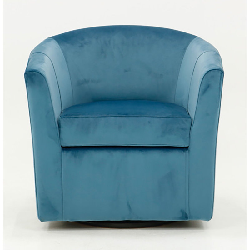 Fauteuil demi-tonneau pivotant 31 po Hansell, Velours Chantel bleu sarcelle performance