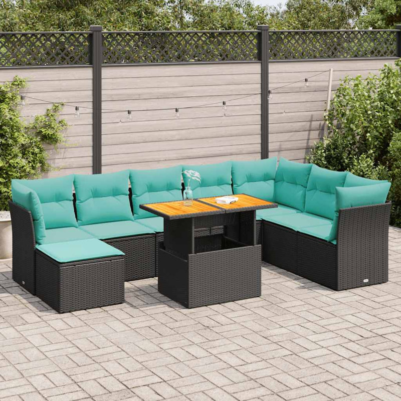  Ensemble de canapé de patio 6 pièces avec coussins en rotin de polyester noir