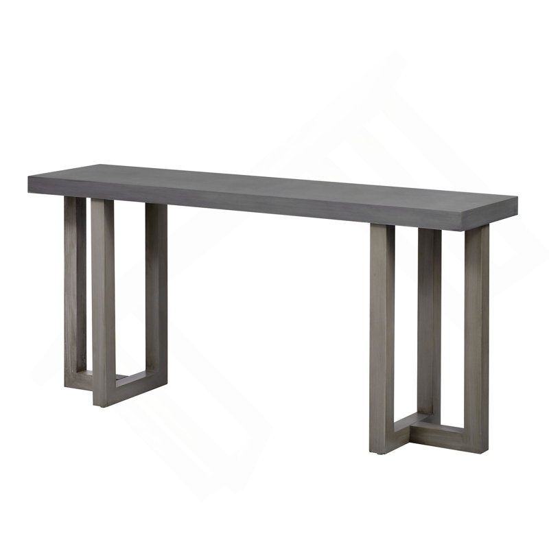 63" Geometric Design Console Table With Solid Pine Legs, Gray