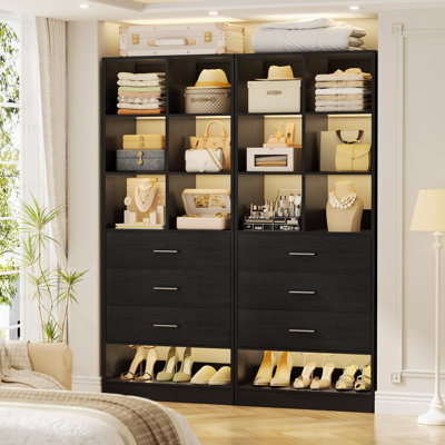 47.2” Freestanding Wardrobe Partition Closet System With 6 Drawers, Organizer Modular With Shoe Shelf