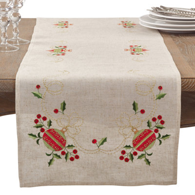 Lorelai Rectangular Ornament Holiday Linen Blend Table Runner