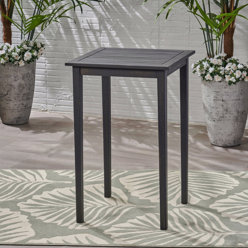 Outdoor Minimalist Acacia Wood Square Patio Bar Table, Gray