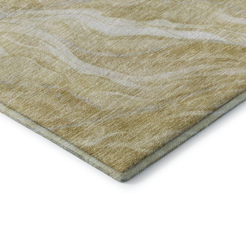 Premium Machine Washable Prisco Gold Rug, Rectangle 5' x 7'6"
