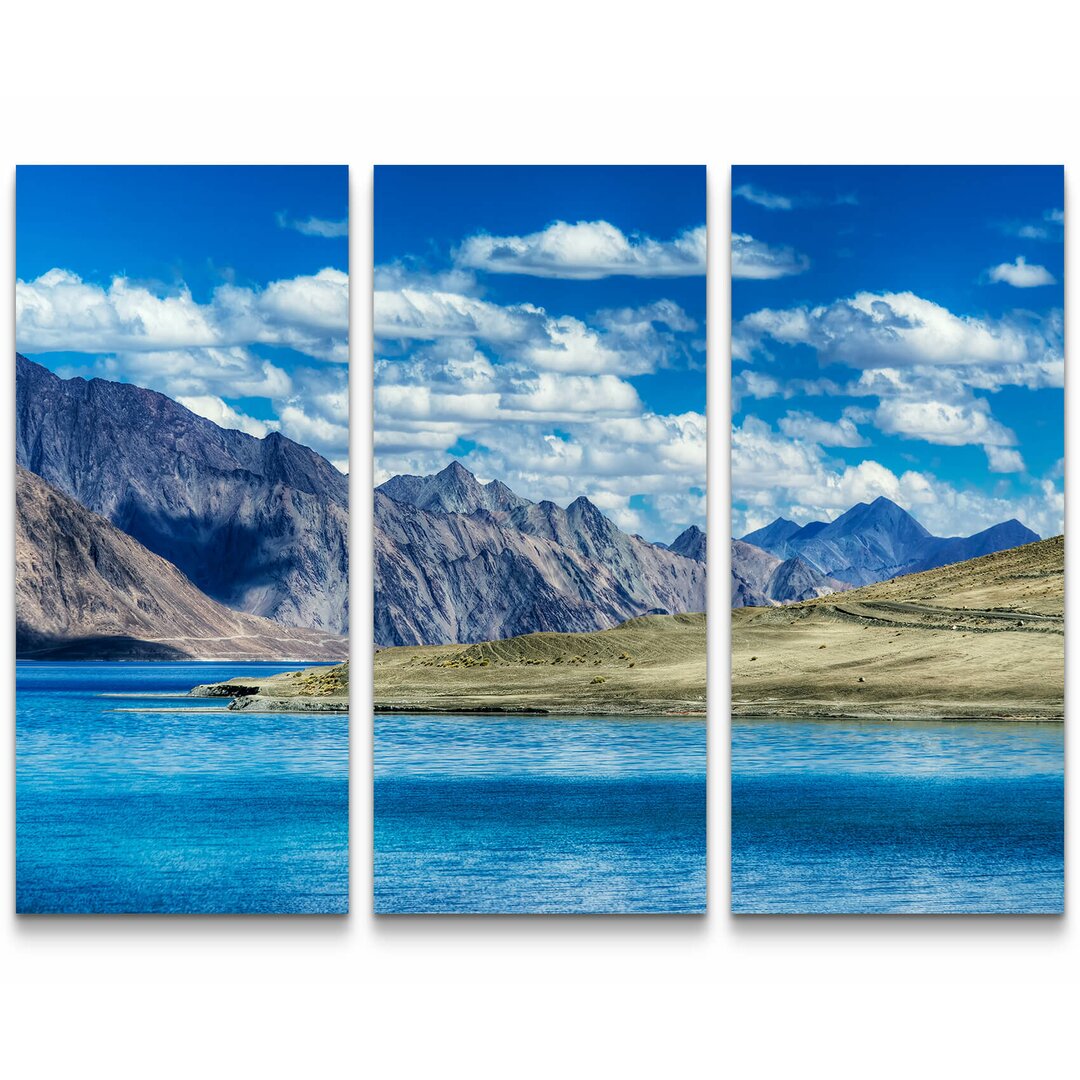 3-tlg. Leinwandbilder-Set Pangong Tsho mit Bergen - Tibet