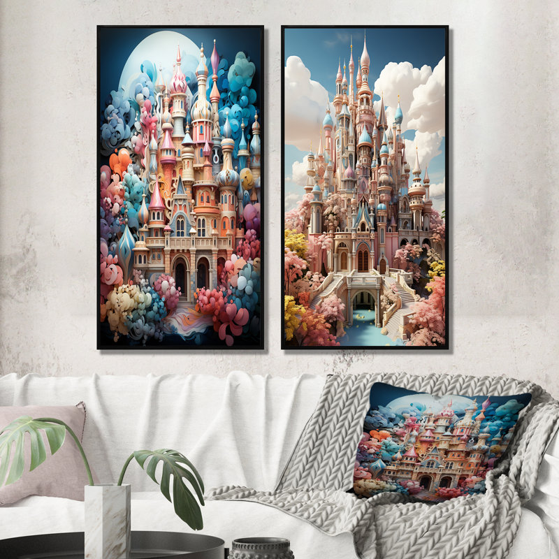 «Castles Whimsical Wonder Pastel I», 2 pièces, H 40 po x l 40 po, Cadre noir