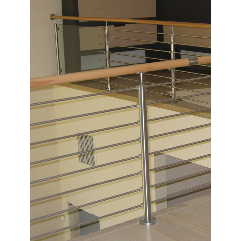 Modern Stainless Steel Handrail with Wooden Accents for Stairs