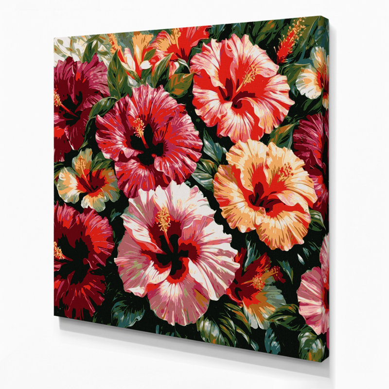 Hibiscus hawaïen, art mural sur toile brune, H 8 po x l 8 po