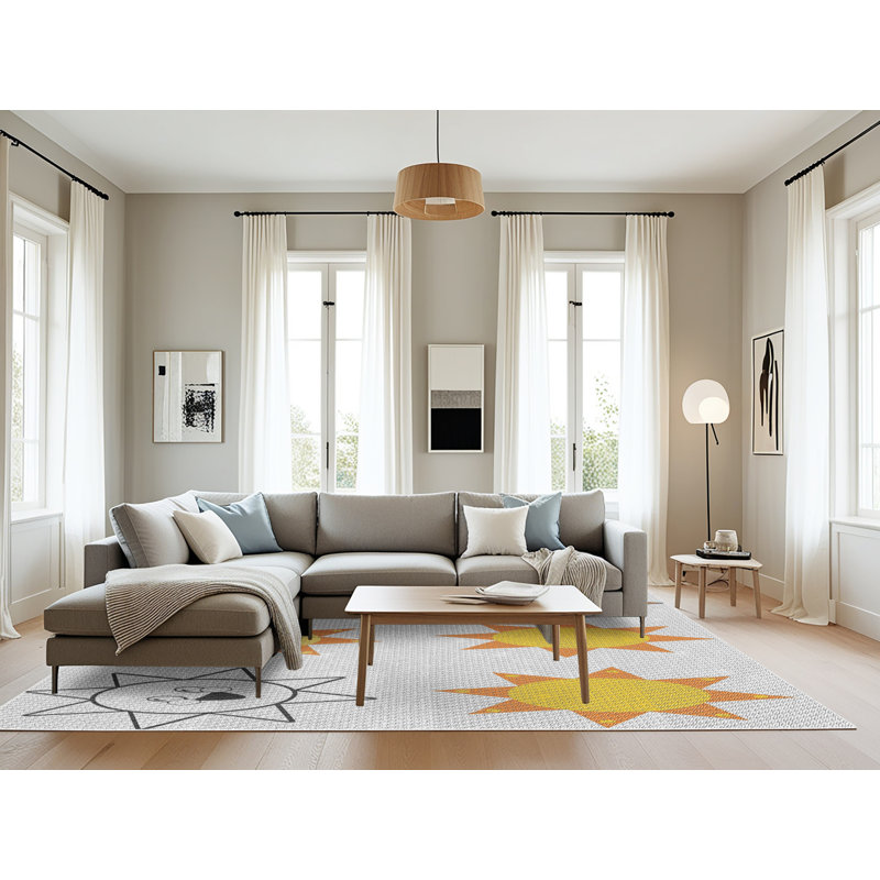 Gris démon/jaune/orange Tapis décoratif, Rectangle 8 pi x 10 pi