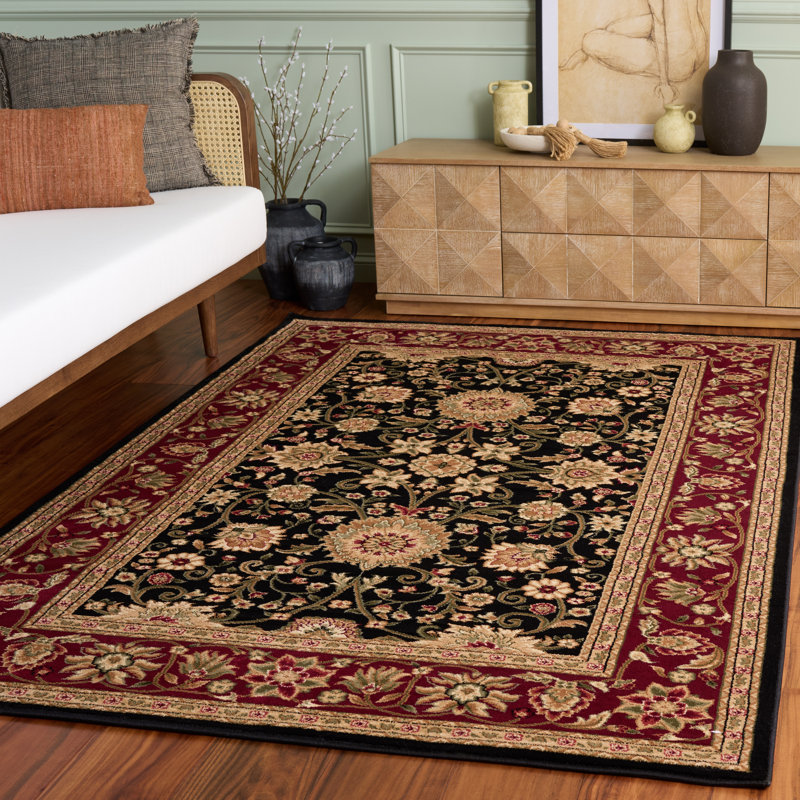 Berrywood Oriental Area Rug, Rectangle 99 x 160 cm, Black/Red