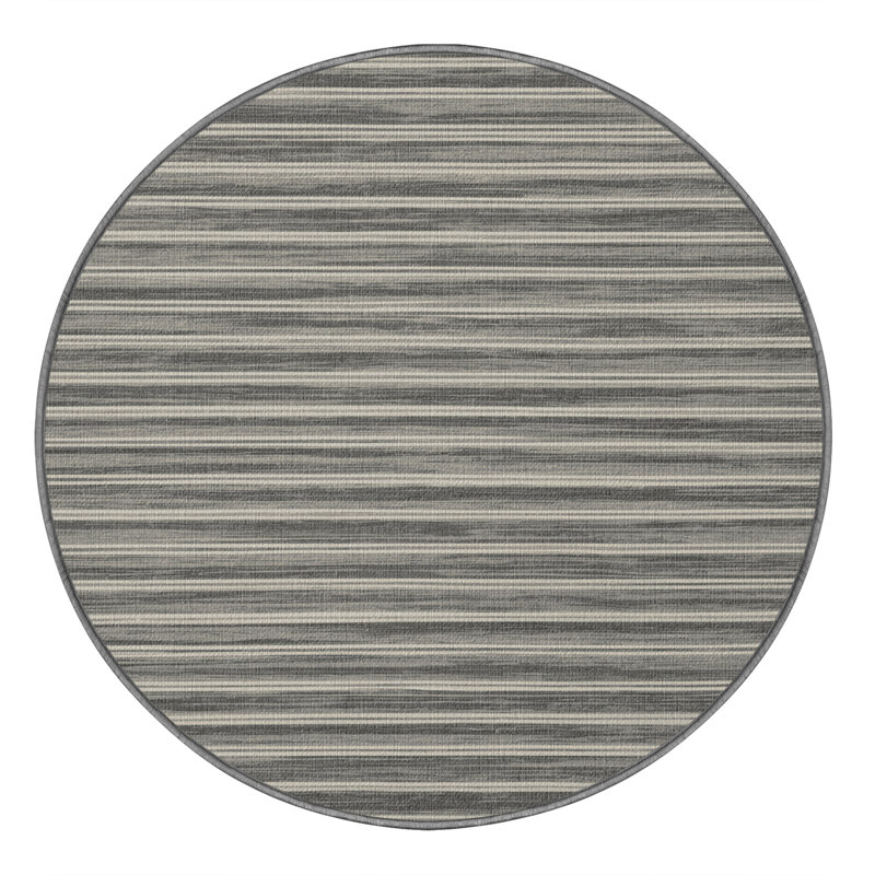 Washable Fog Gray White Striped Area Rug, Round 8'