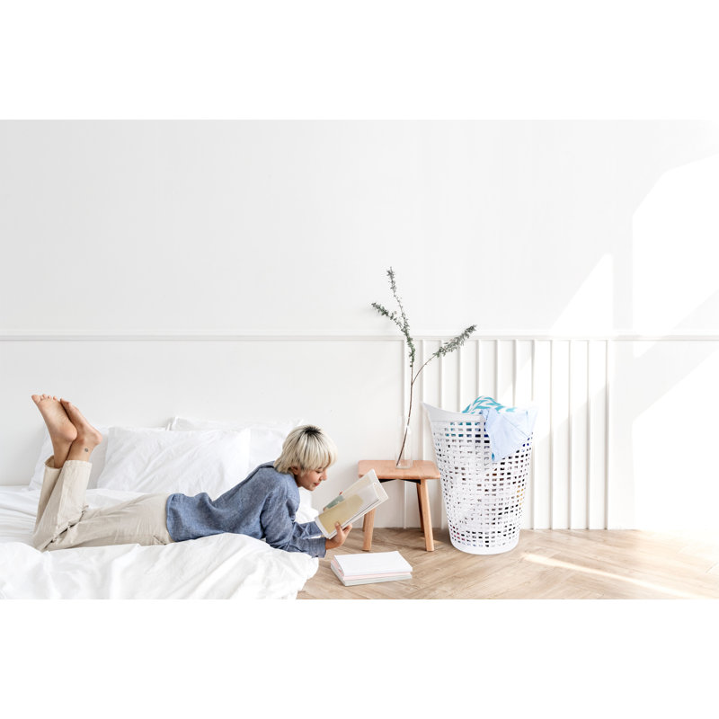 Wicker Laundry Basket with Handles, White