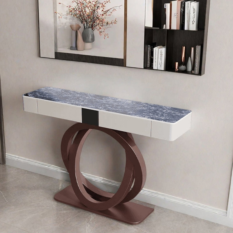 Console Nordic Light Luxury, H 36,2 po x l 39,4 po x P 13,8 po, Bleu, Cuivre antique