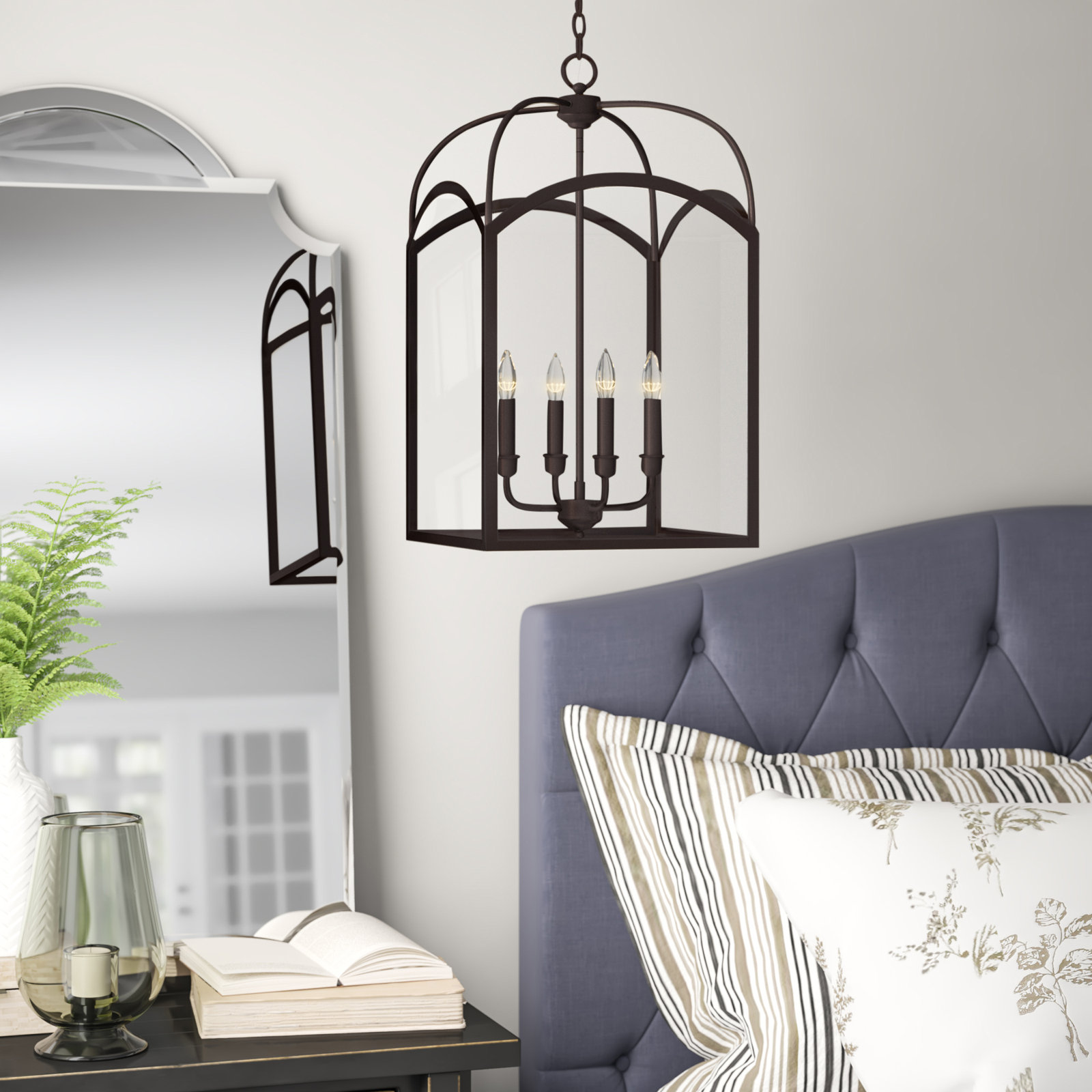 Laventall 4 - Light Dimmable Lantern Chandelier, 23" H x 12" W x 12" D, English Bronze