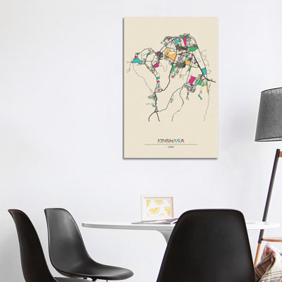 Kinshasa, DR Congo Map by Ayse Deniz Akerman - Wrapped Canvas Print