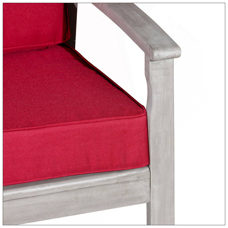 Eucalyptus Loveseat With Cushions, Silver Gray Finish, Burgundy Cushions, Gray, Burgundy