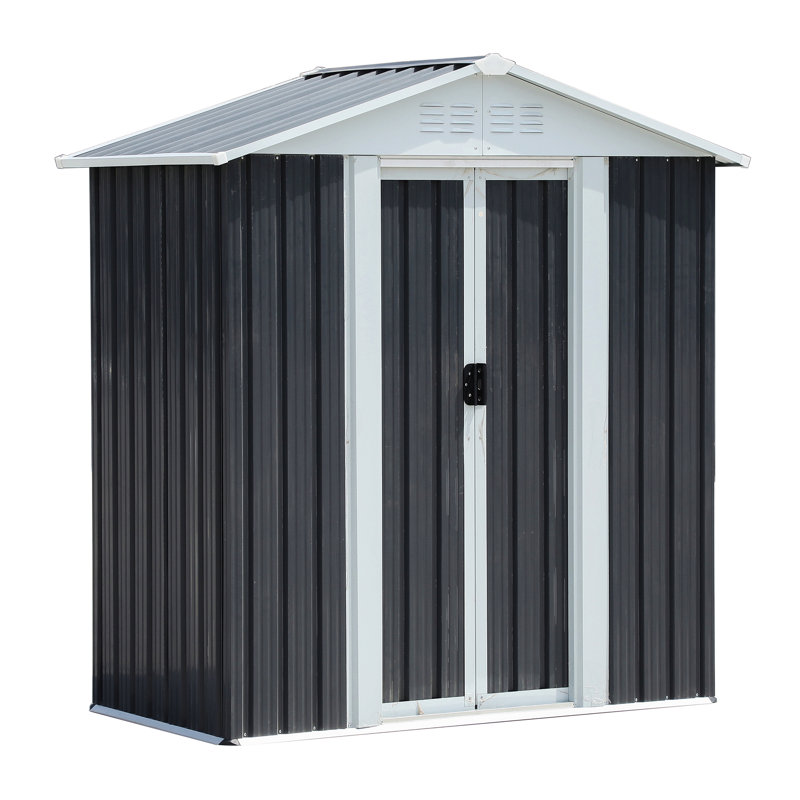 5X3 Feet Dark Grey Outdoor Storage Shed With Aluminum Alloy Frame With Base, Black, 70.7" H x 70.5" W x 49.8" D