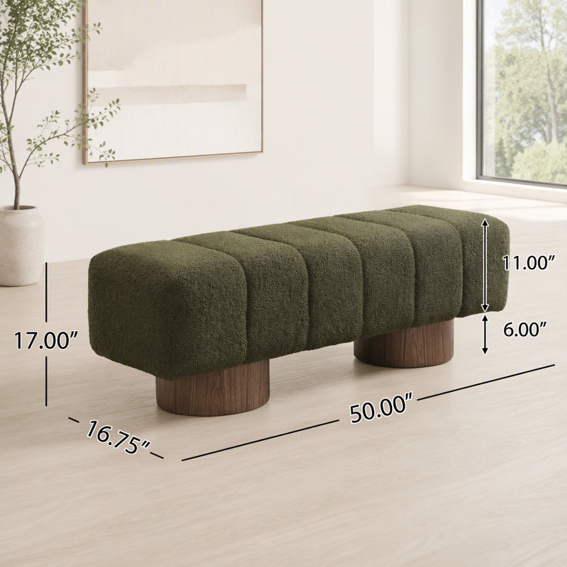 Chenille Upholstered Bench, Green