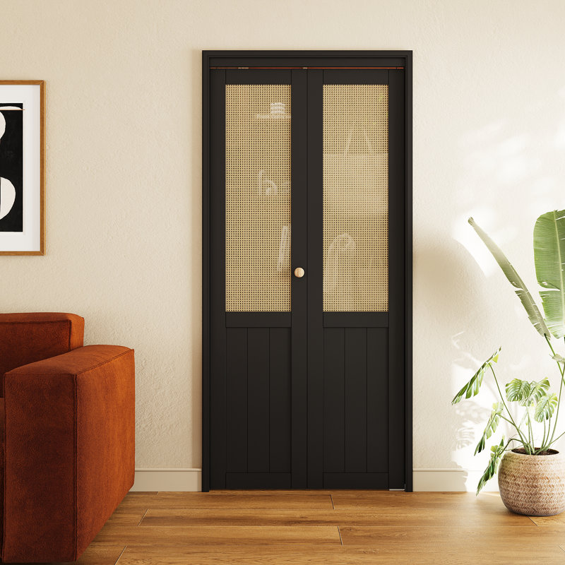 Portes pliantes pliantes en bois manufacturé et imitation rotin 30 po x 80 po avec quincaillerie, 30 po x 80 po